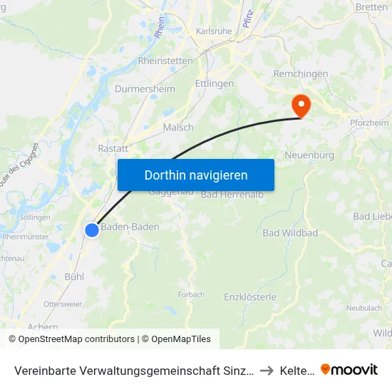 Vereinbarte Verwaltungsgemeinschaft Sinzheim to Keltern map