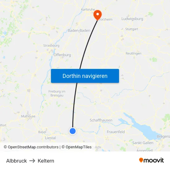 Albbruck to Keltern map