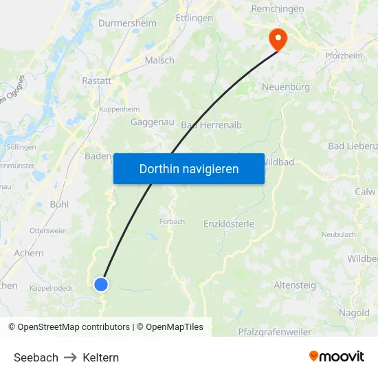 Seebach to Keltern map