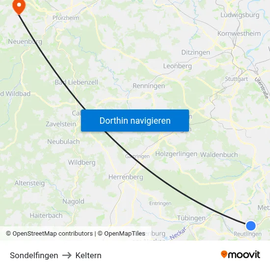 Sondelfingen to Keltern map