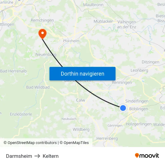 Darmsheim to Keltern map