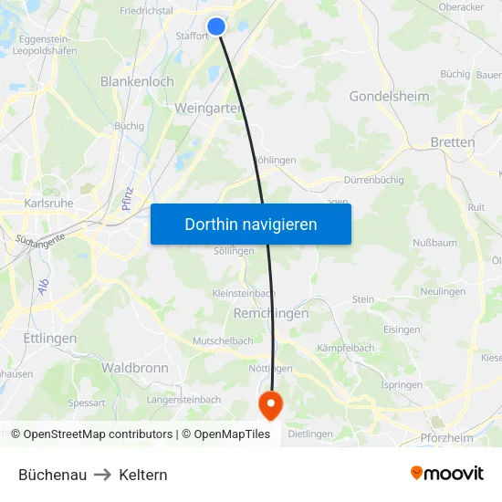 Büchenau to Keltern map