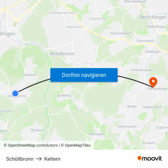 Schöllbronn to Keltern map
