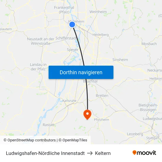 Ludwigshafen-Nördliche Innenstadt to Keltern map
