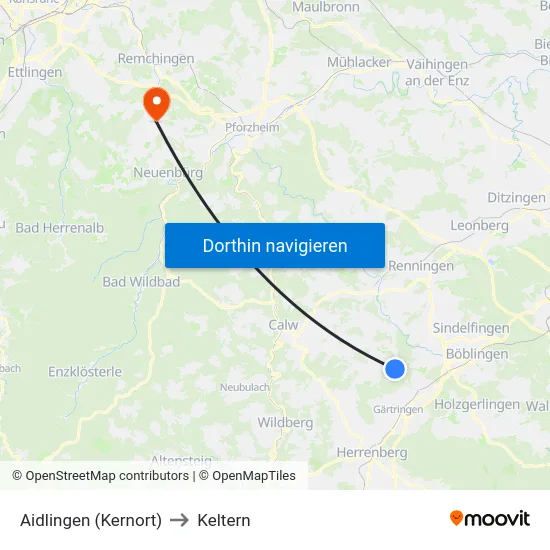 Aidlingen (Kernort) to Keltern map