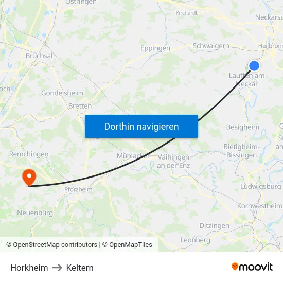 Horkheim to Keltern map