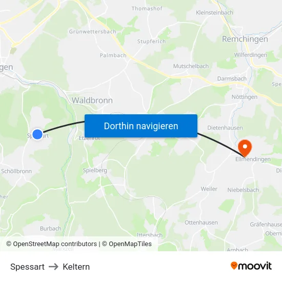 Spessart to Keltern map