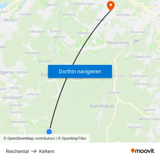 Reichental to Keltern map