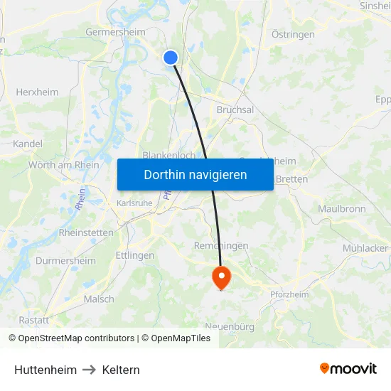 Huttenheim to Keltern map