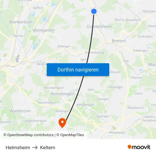 Helmsheim to Keltern map