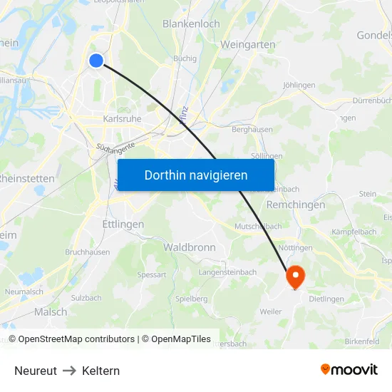 Neureut to Keltern map