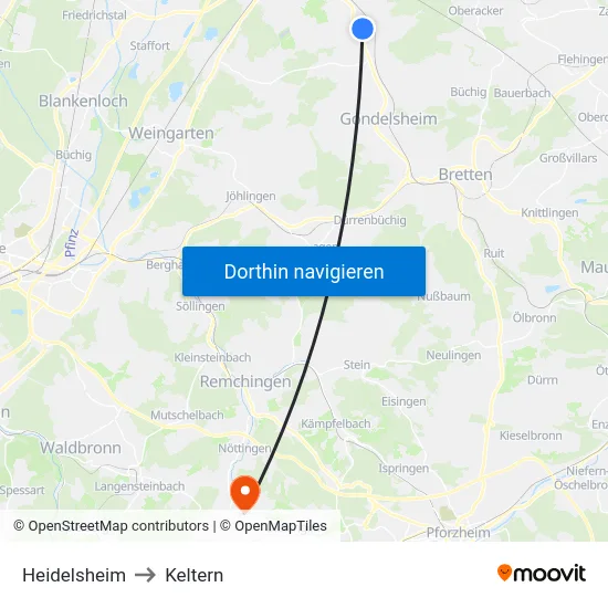 Heidelsheim to Keltern map