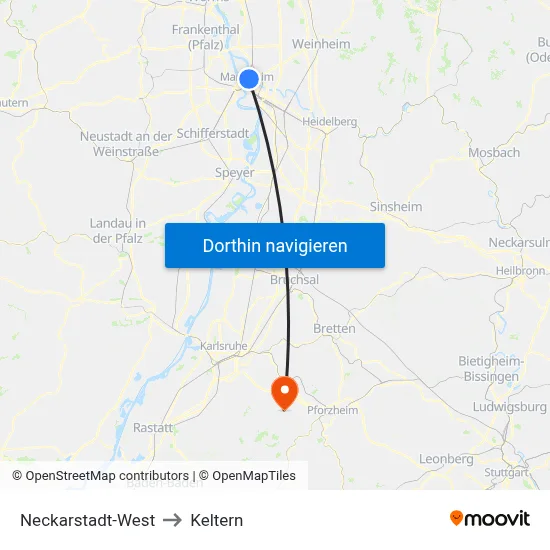 Neckarstadt-West to Keltern map