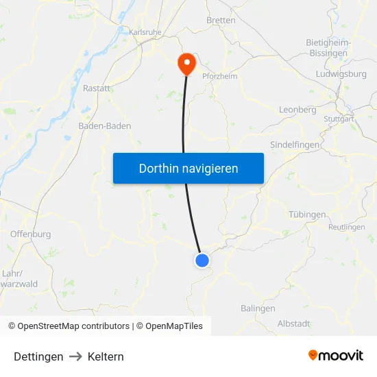 Dettingen to Keltern map