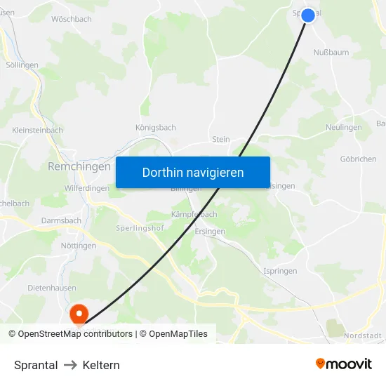 Sprantal to Keltern map