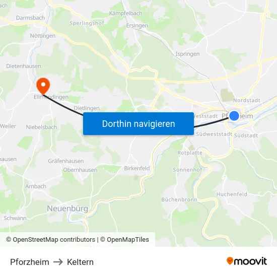 Pforzheim to Keltern map