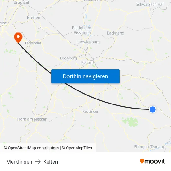 Merklingen to Keltern map