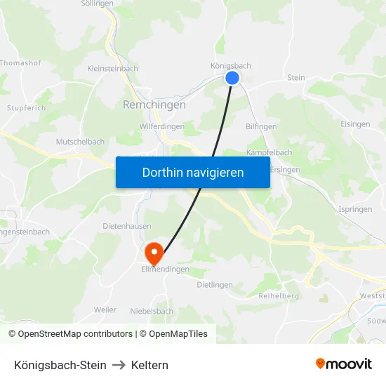 Königsbach-Stein to Keltern map