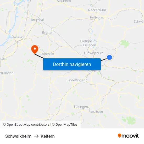 Schwaikheim to Keltern map