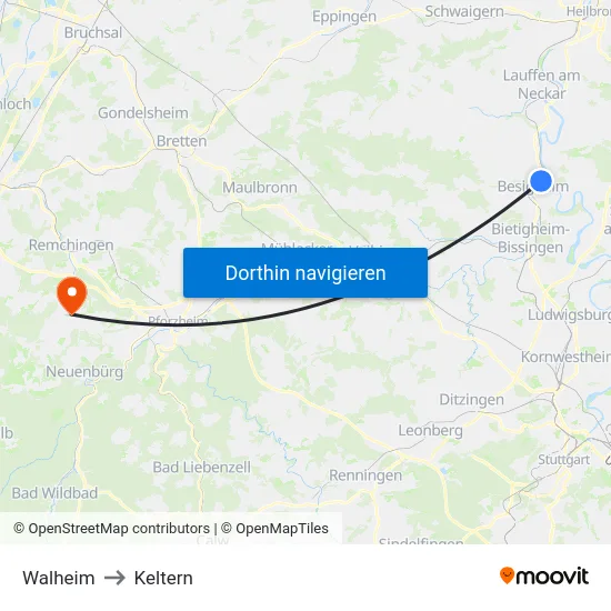 Walheim to Keltern map