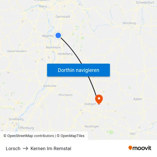 Lorsch to Kernen Im Remstal map