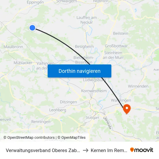 Verwaltungsverband Oberes Zabergäu to Kernen Im Remstal map