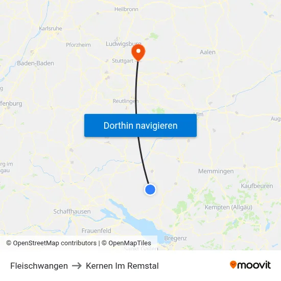 Fleischwangen to Kernen Im Remstal map