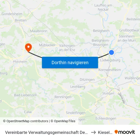 Vereinbarte Verwaltungsgemeinschaft Der Stadt Freiberg am Neckar to Kieselbronn map