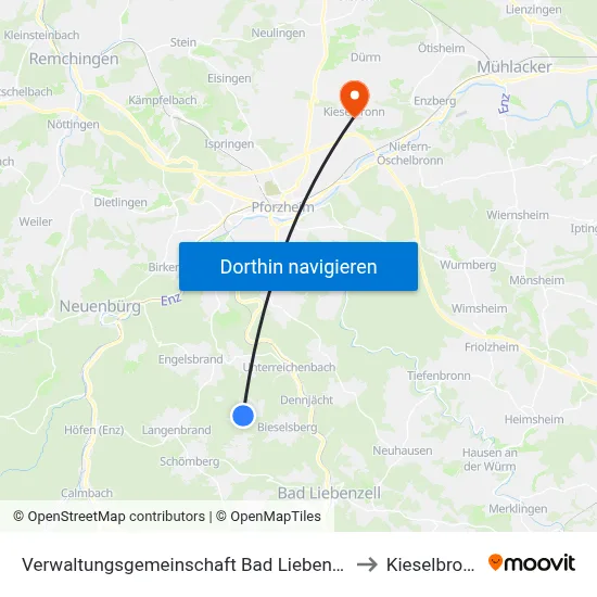 Verwaltungsgemeinschaft Bad Liebenzell to Kieselbronn map