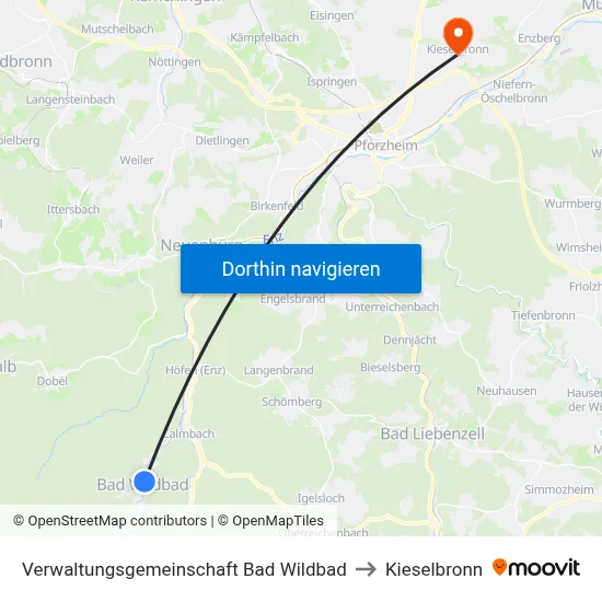 Verwaltungsgemeinschaft Bad Wildbad to Kieselbronn map