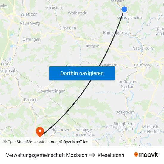 Verwaltungsgemeinschaft Mosbach to Kieselbronn map