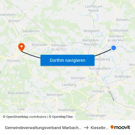 Gemeindeverwaltungsverband Marbach am Neckar to Kieselbronn map
