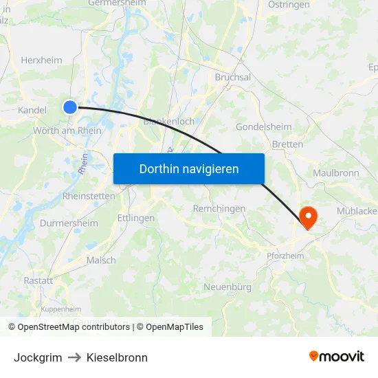 Jockgrim to Kieselbronn map