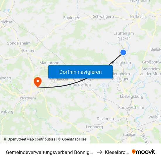 Gemeindeverwaltungsverband Bönnigheim to Kieselbronn map