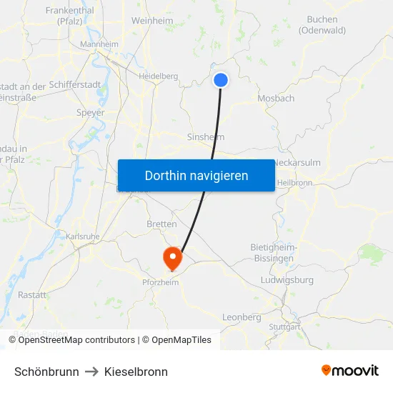 Schönbrunn to Kieselbronn map