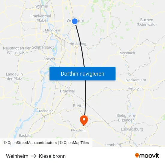 Weinheim to Kieselbronn map
