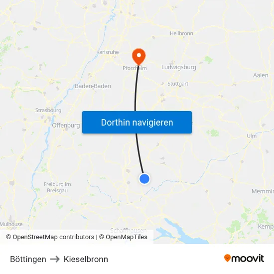 Böttingen to Kieselbronn map