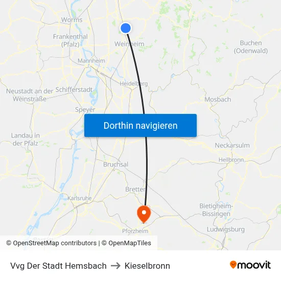 Vvg Der Stadt Hemsbach to Kieselbronn map