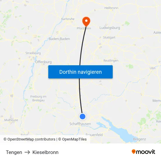 Tengen to Kieselbronn map