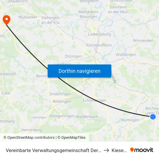 Vereinbarte Verwaltungsgemeinschaft Der Stadt Kirchheim Unter Teck to Kieselbronn map