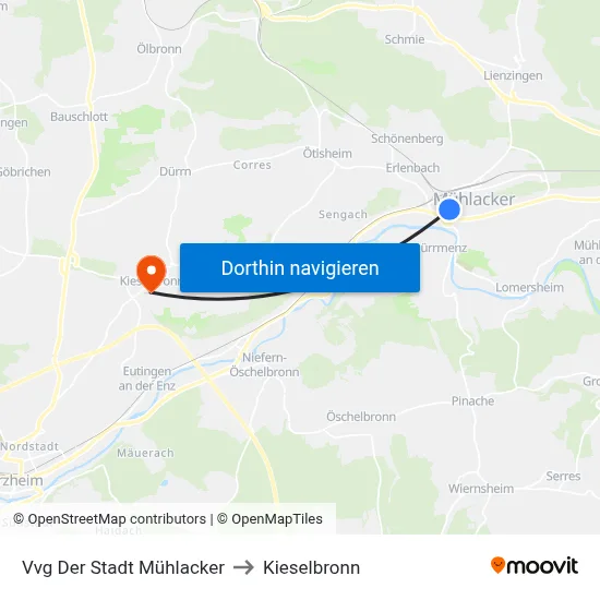 Vvg Der Stadt Mühlacker to Kieselbronn map