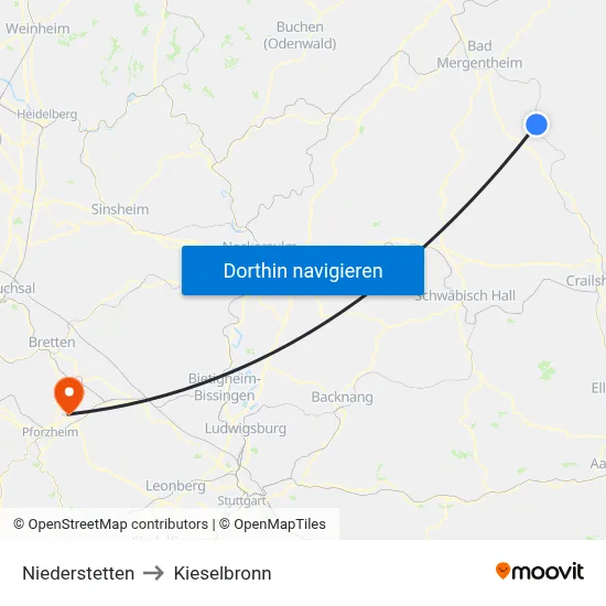 Niederstetten to Kieselbronn map