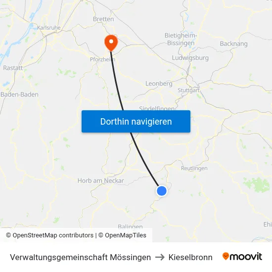 Verwaltungsgemeinschaft Mössingen to Kieselbronn map