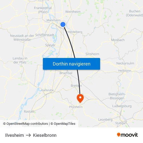 Ilvesheim to Kieselbronn map