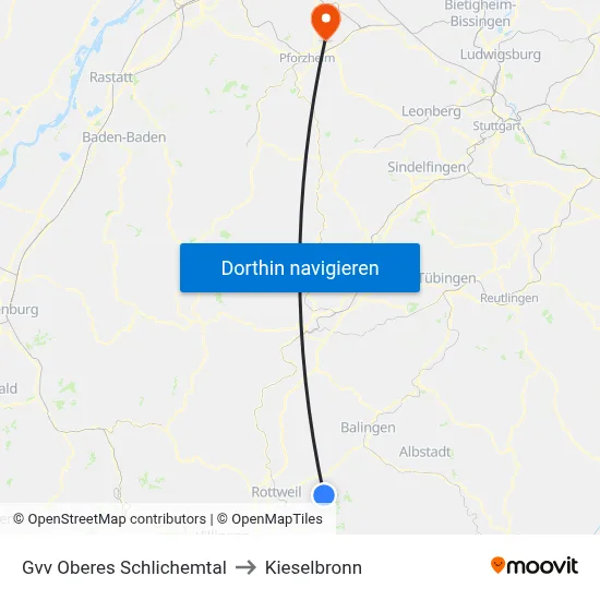 Gvv Oberes Schlichemtal to Kieselbronn map