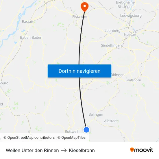Weilen Unter den Rinnen to Kieselbronn map