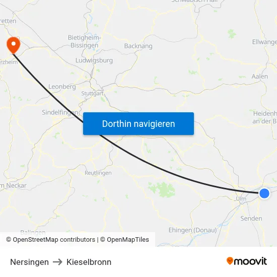 Nersingen to Kieselbronn map