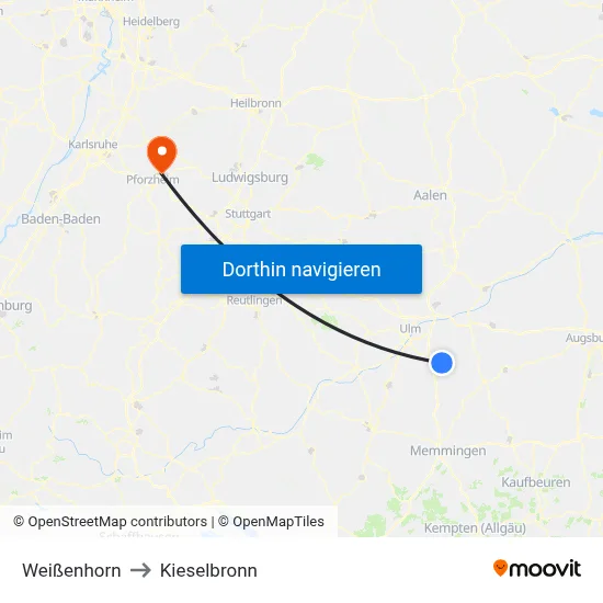Weißenhorn to Kieselbronn map