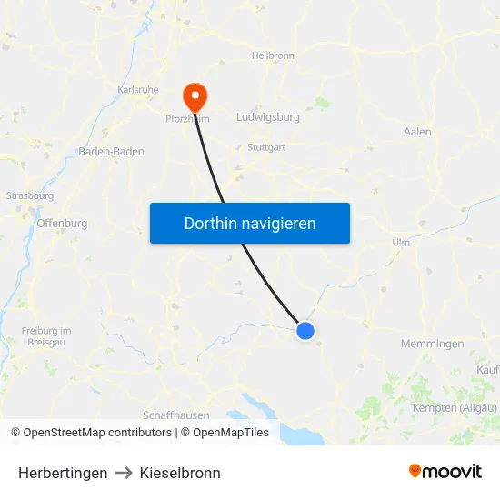 Herbertingen to Kieselbronn map