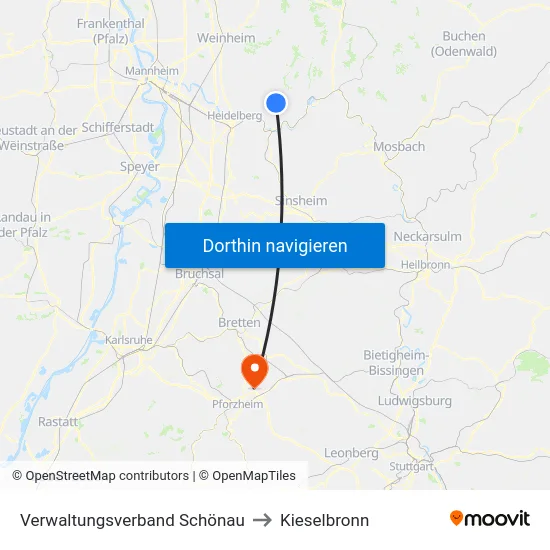 Verwaltungsverband Schönau to Kieselbronn map